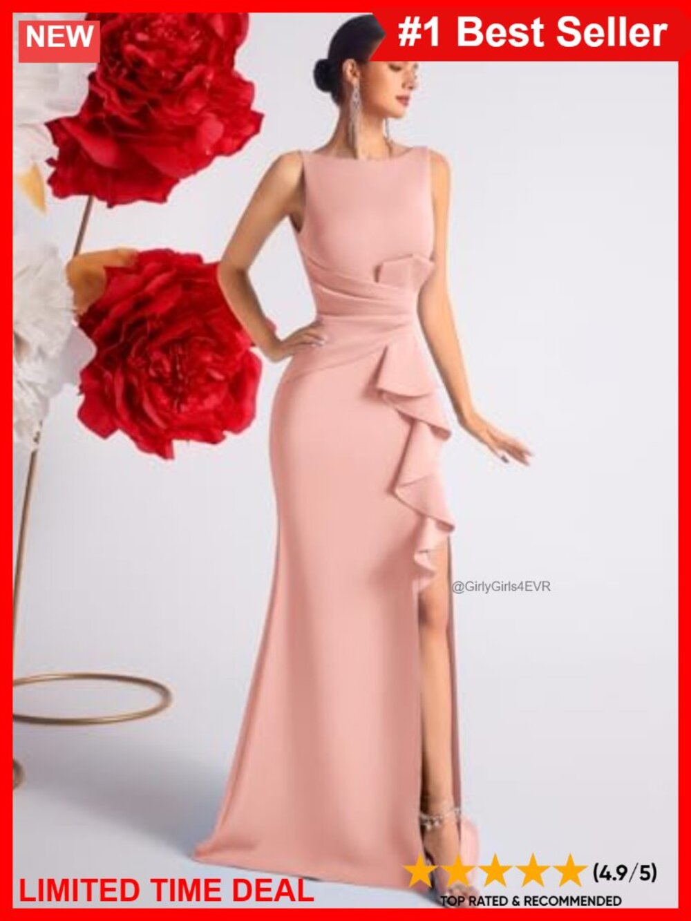 Sleeveless Bodycon Formal Prom Dress High Slit Ruffle Ruched - Picture 4 of 6